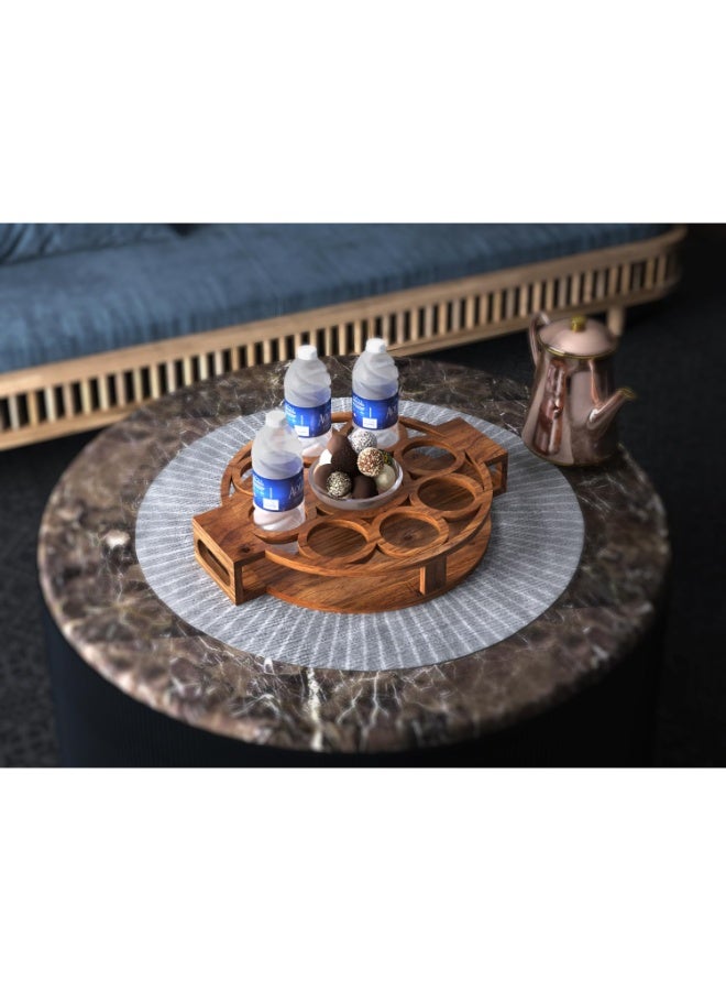 HilalFul Veneer Wood Multi-Use Tray - Circular | Eid Kitchen & Table Decoration Centrepiece | Organiser for Drinks, Snacks, Breakfast, Dinner Serving | Lightweight | Ideal Gift - Image 2